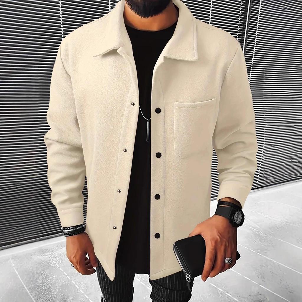 2025 New European & American Business Casual Men's Lapel Jacket - Autumn/Winter Solid Color Brushed Outerwear