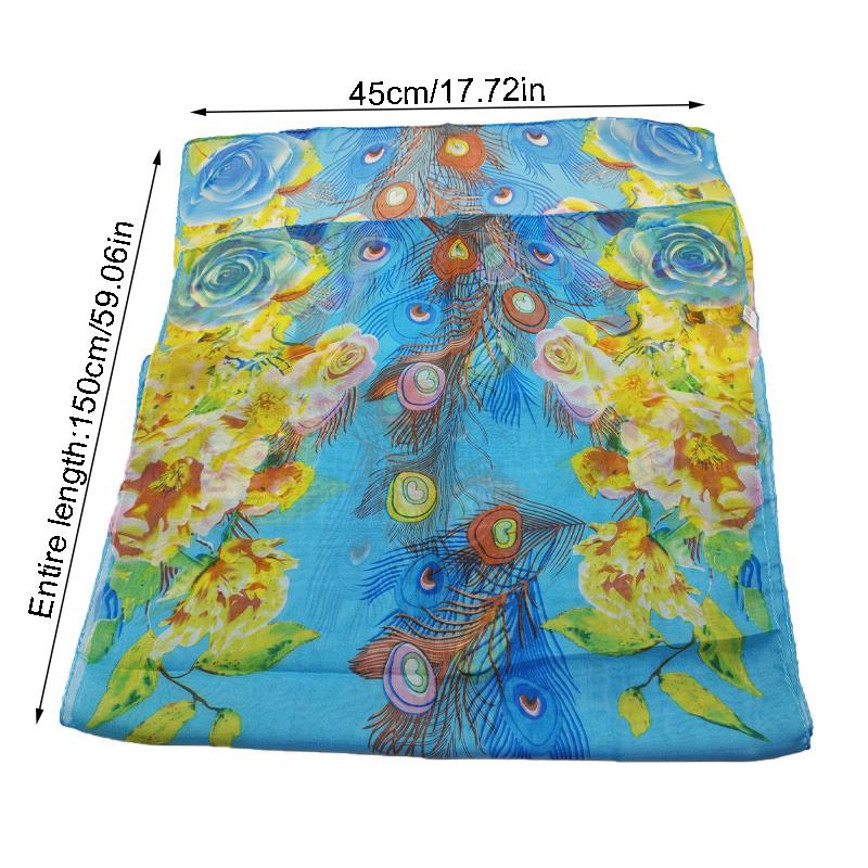 Châle en Mousseline de Soie Mode Femme Protection Solaire Écharpe en Soie Accessoires Longue Cape Été Serviette de Plage Imprimé Floral Enveloppement Sarong 160x50cm