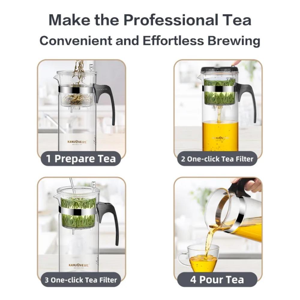 KAMJOVE Multi Style Glass Kung Fu Tea Pot, One click Filter, Kung Fu Teapot Press, Auto Open Art Portable Teacup, 500ml-750ml
