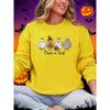 Four Different Shaped Chicks Prints Halloween Sweatshirt Women Winter Hoodie Crewneck Loose Pullover Casual Soft Clothes
