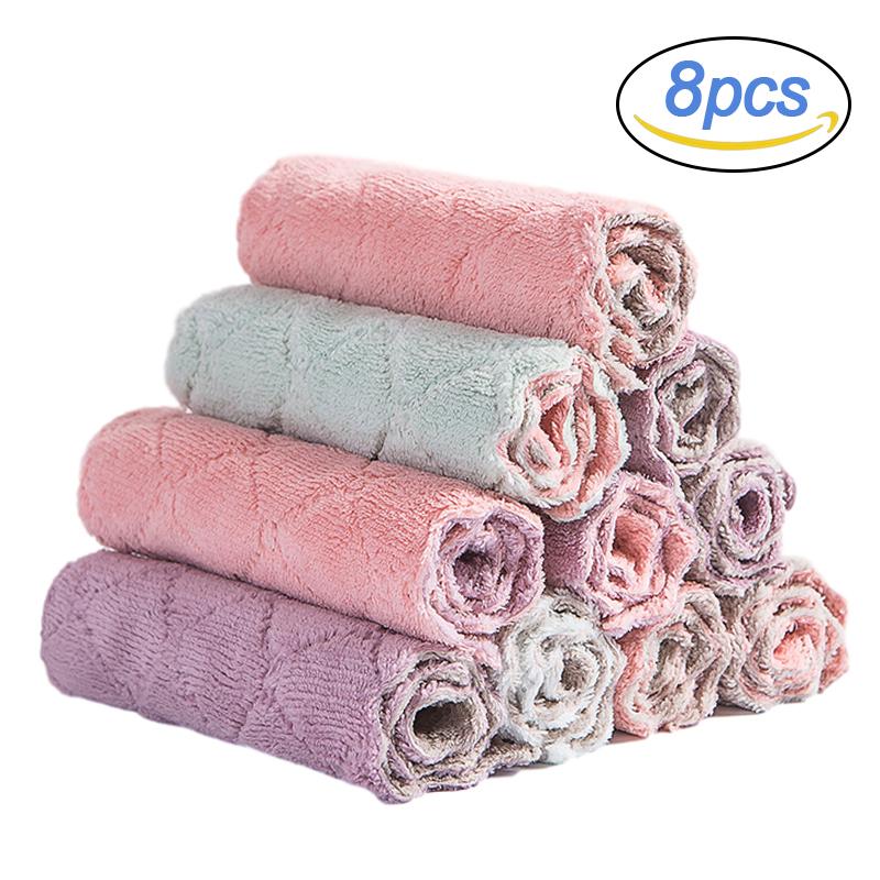 8PCS Microfiber Towel Absorbent Kitchen Cleaning Cloths Non-stick Oil Dish Towel Rags Napkins Tableware Household Cleaning Towel