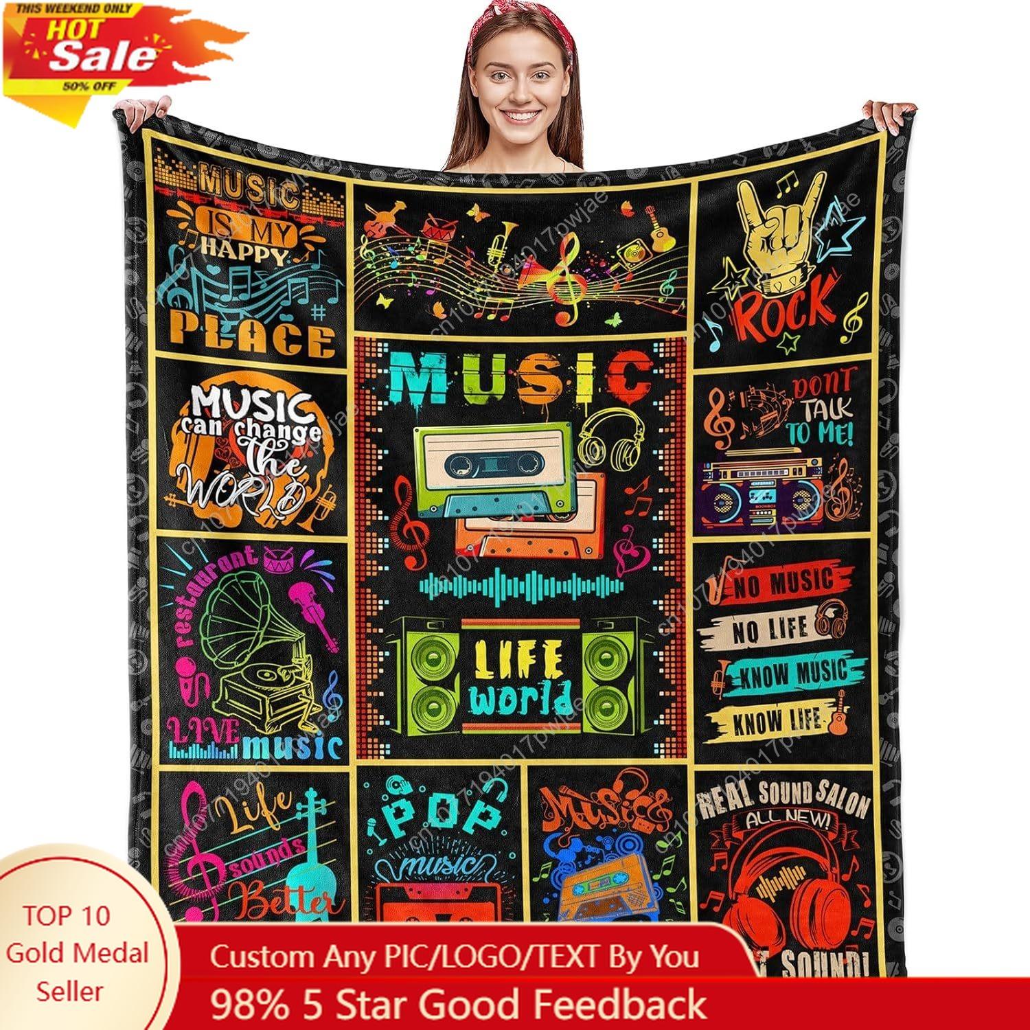 Music Gifts for Women Girls Men Blanket Ultra Soft Flannel Music Throw Blanket Music Lovers Gifts Blankets for Kids Aults 50 X40 75X95CM
