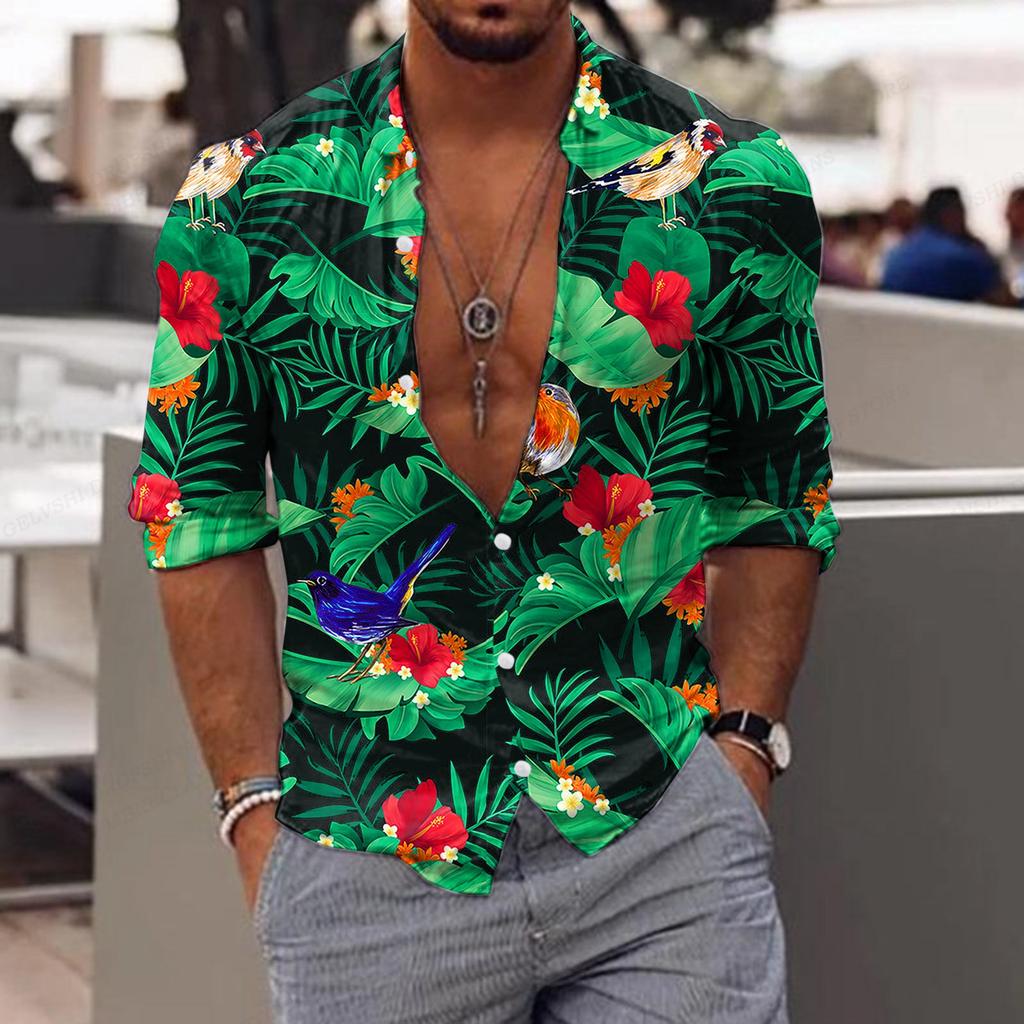 Herren Blumenhemd Tropic Leaf 3D-Druck Hemden Männer Mode Hawaiihemd Lässige Strand Kurzarm Bluse Herren Revershemd Junge