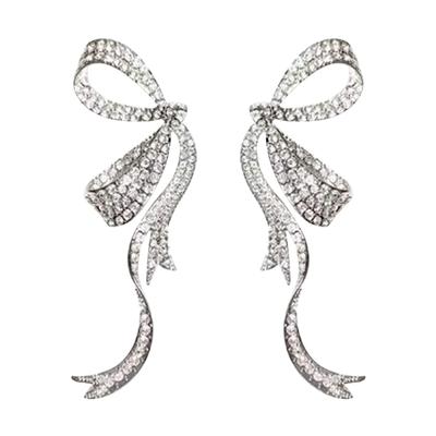 1 Pair Niche Design Ear Studs Crystal Diamonds Bowknot Ribbon Sweet Earrings Temperament Jewelry for Women Girls