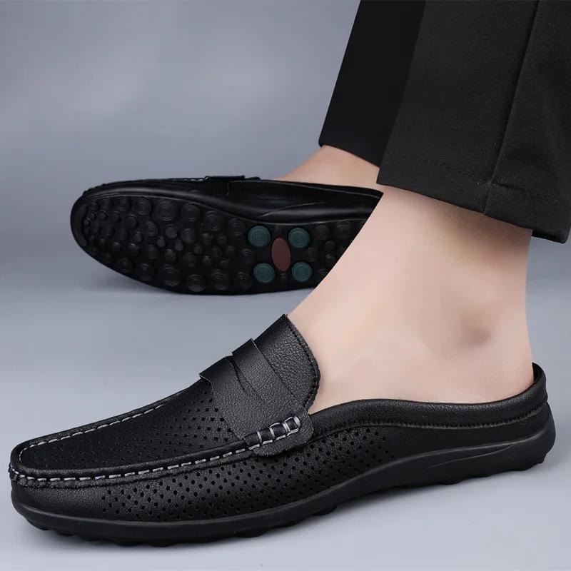 

Men s shoes four seasonal new hollow out fashion leather shoes soft sole breathable non slip lightweight plus size casual shoes 38 чорний