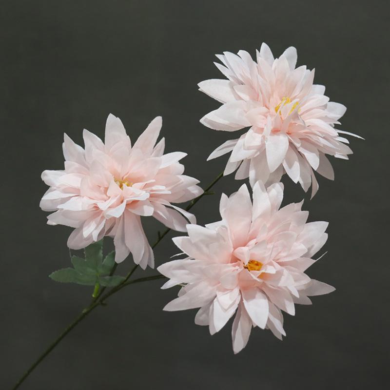 Dahlia Silk Flower Arrangement: 3-Head Artificial Blossoms for Home, Wedding, or Window Display Decoration.