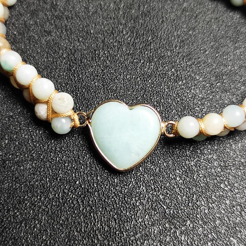 4mm Amazon stone woven bracelet, peach heart shape, stone accessories, adjustable bracelet