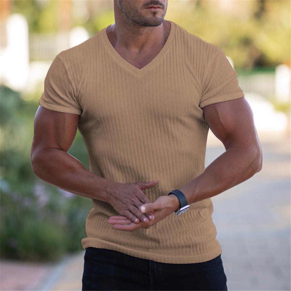 Men's V-Neck Solid Color Short-Sleeve Summer Sports & Casual Shirt