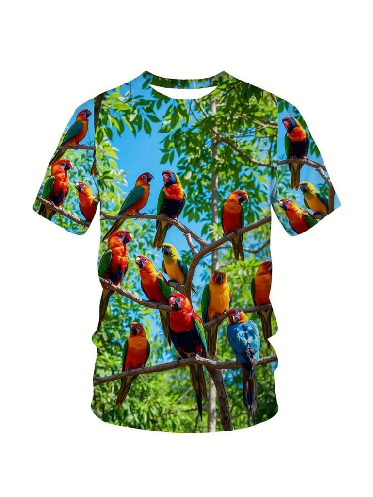 Kids' Tropical Macaw Parrots Beach Print Short Sleeve T-Shirt Summer Animal Graphic Tee