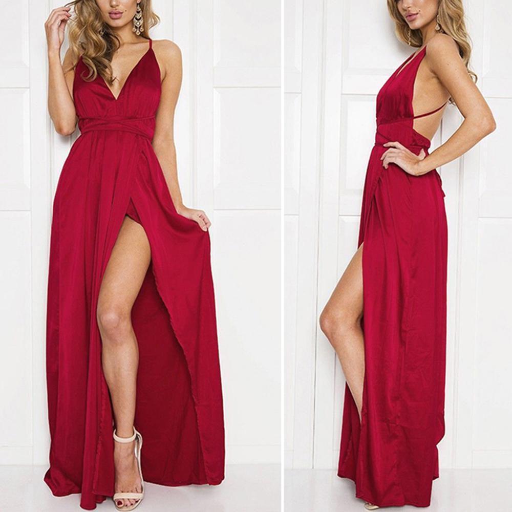 Elegante Abito Estivo Sexy da Donna Senza Schiena Scollatura Profonda Spalline Sottili per Matrimoni