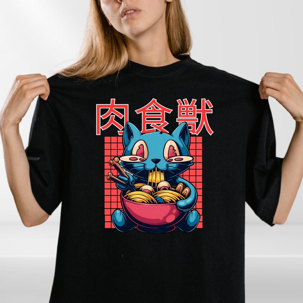 Anime T Shirt Mens Womens Tees Top Cat Ramen Noodles Manga Japanese Geek Regular Fit Tee