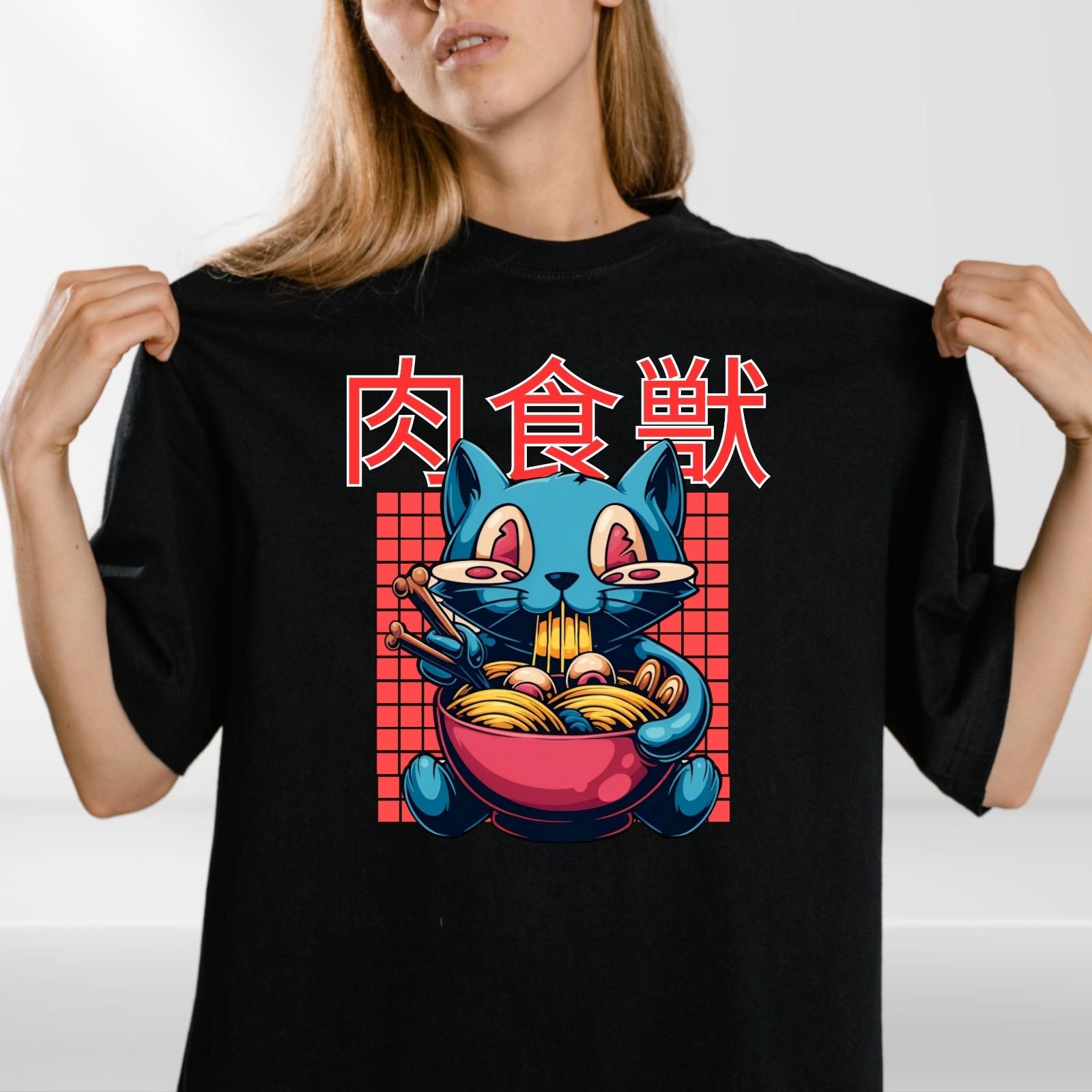 

Anime T Shirt Mens Womens Tees Top Cat Ramen Noodles Manga Japanese Geek Regular Fit Tee 4XL