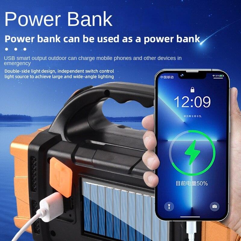 COB Multi Function Solar Spotlight USB Rechargeable Camping Flashlight Portable Lighting