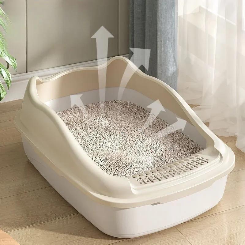 Cat Litter Box & Bedpan Anti-Splash Pet Sandbox for Kitty/Kitten Cat Toilet with Cleaning Convenience Essential Cat Pet Supplies