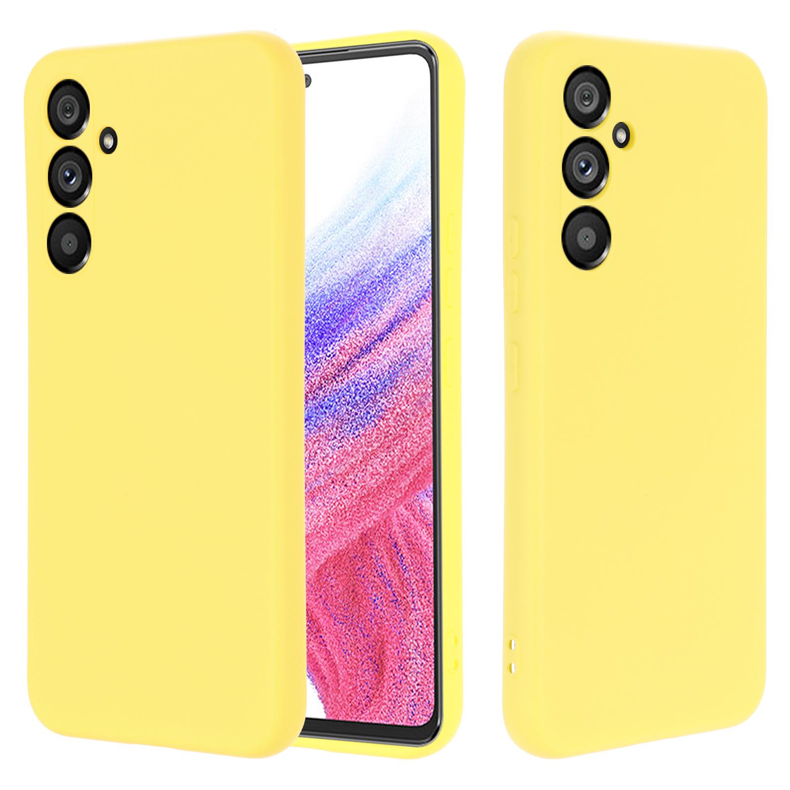 

For Samsung Galaxy A54 5G Anti-scratch Liquid Silicone Phone Case Protective Cover with Strap Yellow