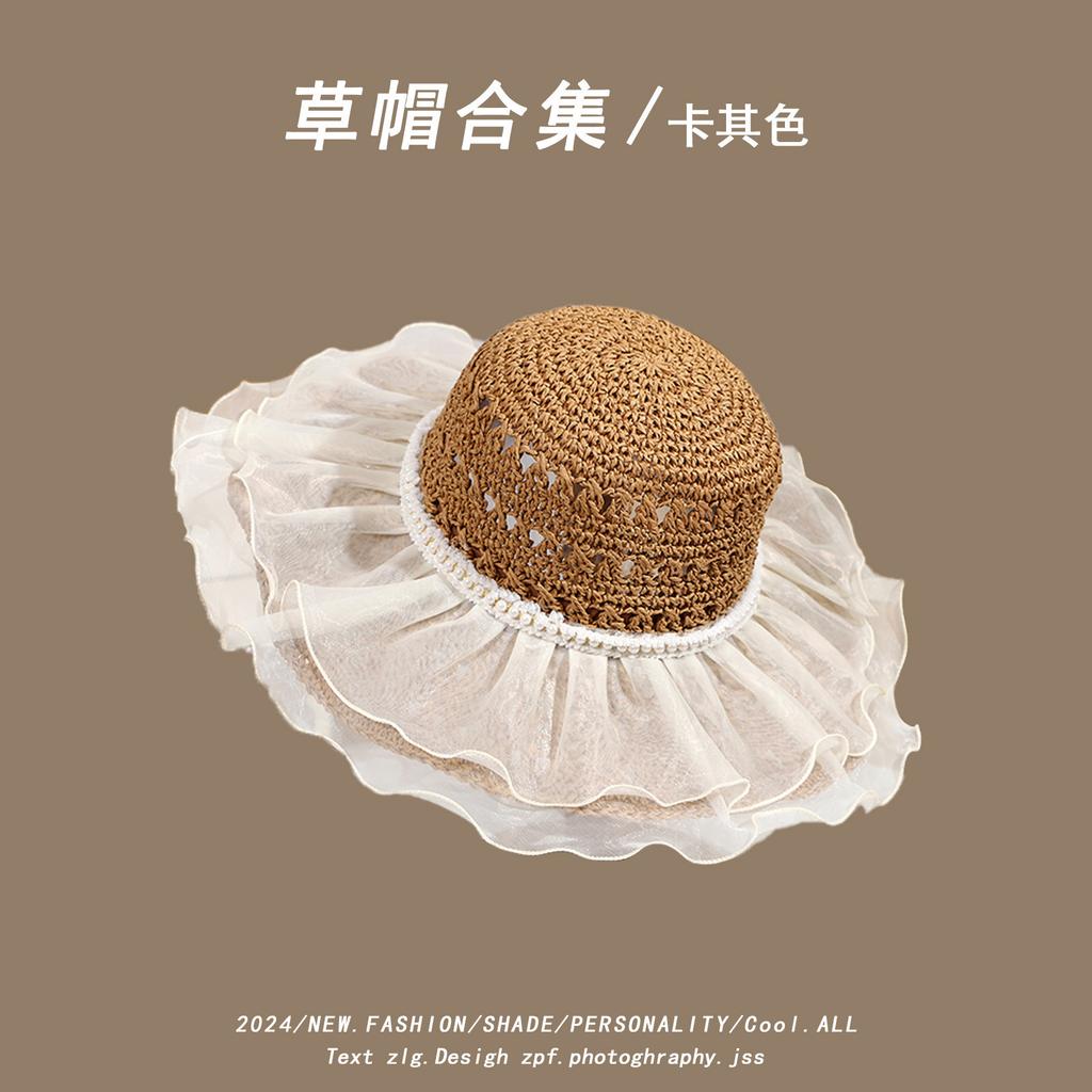 Summer French Flat Top Straw Hat Straw Top Hat Big Brim Sun Hat Seaside Vacation Sun Hat