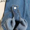 BITCED Tie-Knot Mid-Sleeve Short Cape Denim Shirt for Women Lightweight Short Jacket