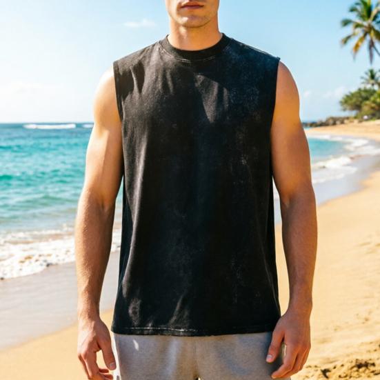 Men Workout Tank Top, Crew Neck Sleeveless T-Shirt, Retro Loose Fit Tank Top, Casual Summer Sports Tee for Gym Fitness Training