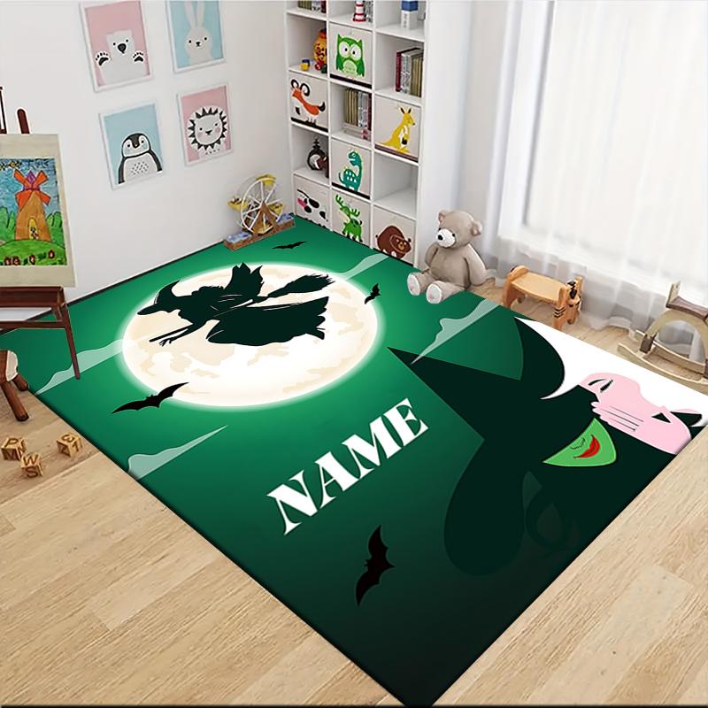 Custom Name Halloween Witch Night Carpet Rug Customizable Soft Washable Anti-Slip Home Living Room Sofa Mats Personalized Rug. 0909332