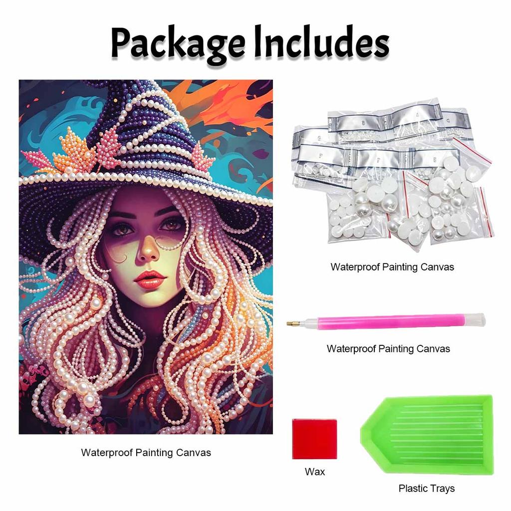 Halloween witch pearl painting art full pearl handmade diy home decorations