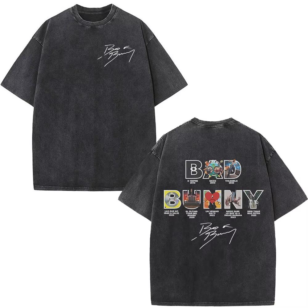 Lucky starfish Top Rapper Bad Bunny Debi Tirar Mas Fotos DTMF Album Washed Vintage T-shirts Herenmode Hip Hop Korte Mouwen T-shirts Streetwear L