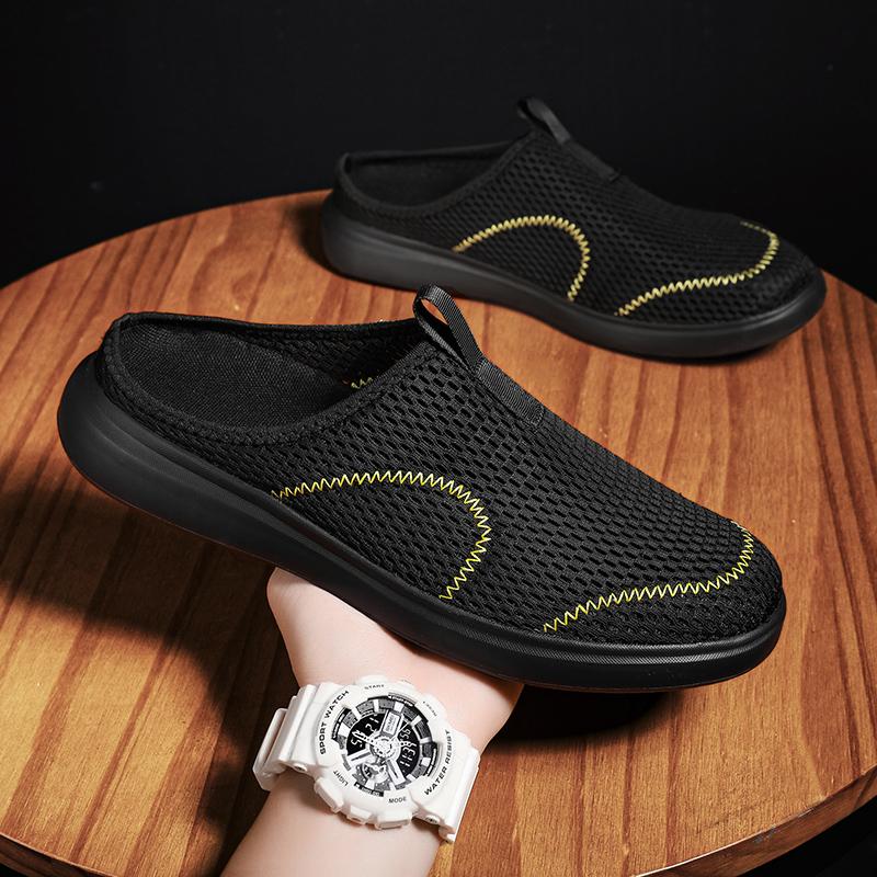 Big Size 48 Men Slippers Mesh Sandals Breathable Super Light Sneakers Outdoor Half Slippers Slip-on Men Beach Sandals Flat Shoes