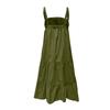 Ladies Casual Sexy Solid Color Suspender Loose Layered Pleated Beach Dress