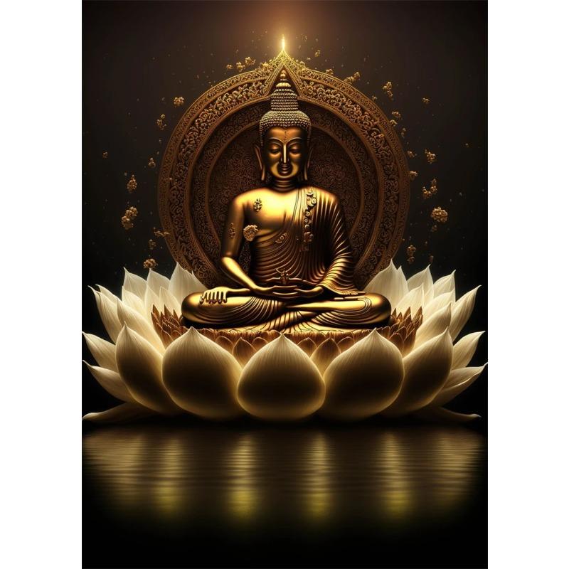 Lotus Meditation Buddha Statue Sculpture Art Poster Aesthetics Zen Religion Canvas Painting Edition Living Room Wall Home Decor