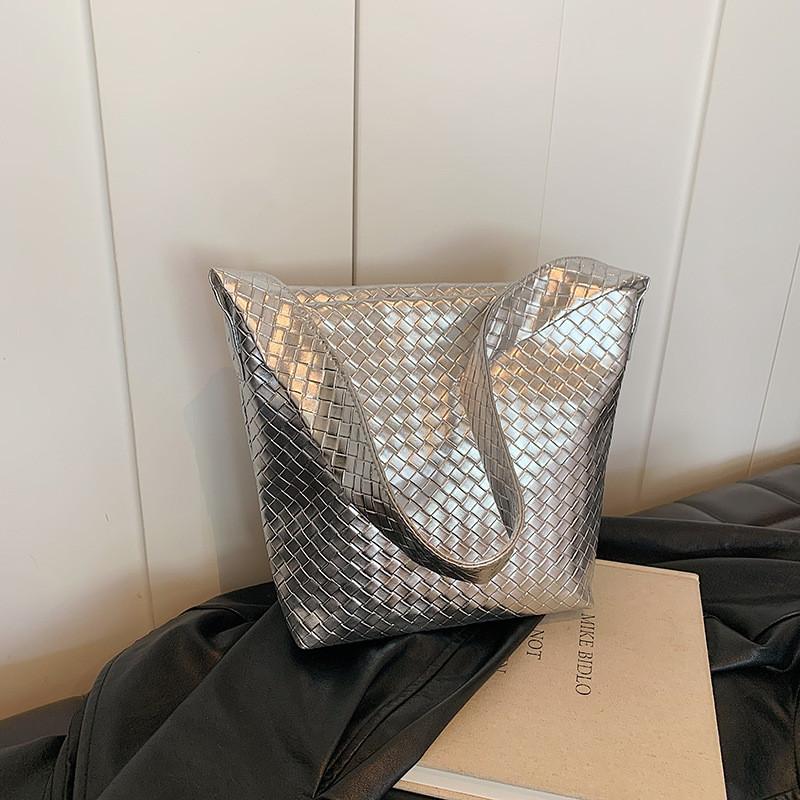 Solid Simple Color Woven Texture Women Large Capacity Tote Bag Daily For