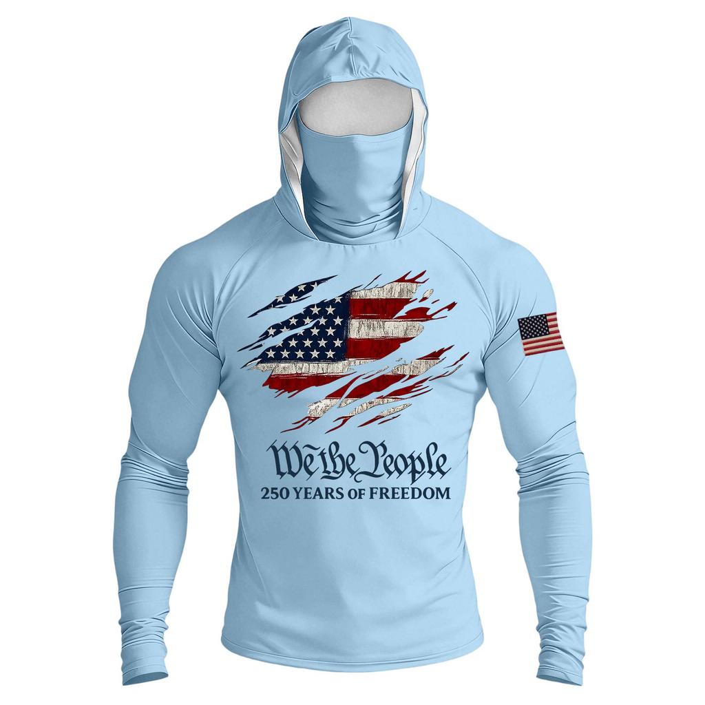 Men's Casual Raglan Sleeve Hooded Long Sleeve Sun Protection Shirt Lightweight Breathable Outdoor Sports Top with Face Cover