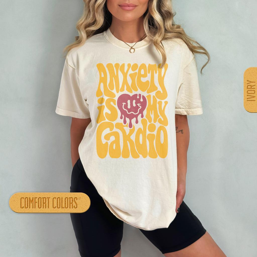 Damen Übergröße Angst ist mein Cardio Lustiges T-Shirt Baumwolle Atmungsaktiv Modisch und Vielseitig Unisex Streetwear Oversized