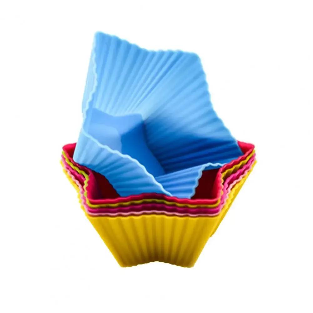 12 Pcs/Set Muffin Cup Food Grade Stackable Random Color Heart Star Shaped Cupcake Mold Pastry Tool High Temperature Resistant