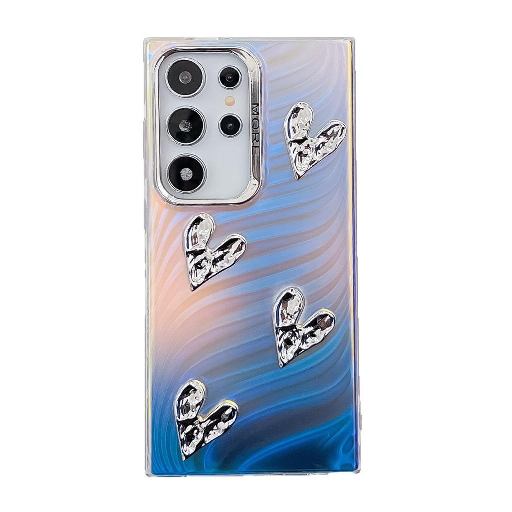 Suitable for Samsung S25ultra Mobile Phone Case S24Plus Three Dimensional DIY Love Heart A16 Electroplated Laser Hard Case