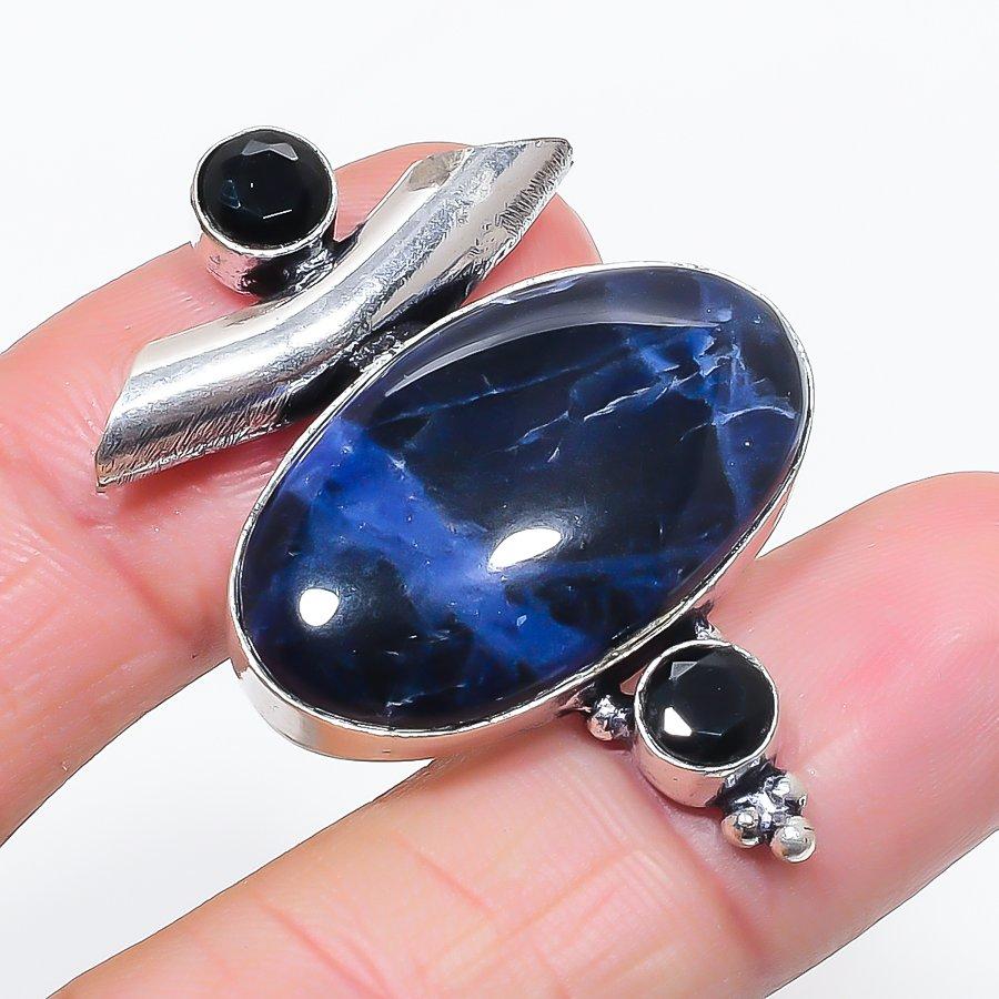 Natural Sodalite, Spinel Gemstone 925 Sterling Silver Jewelry Pendant 1.77" r0y11