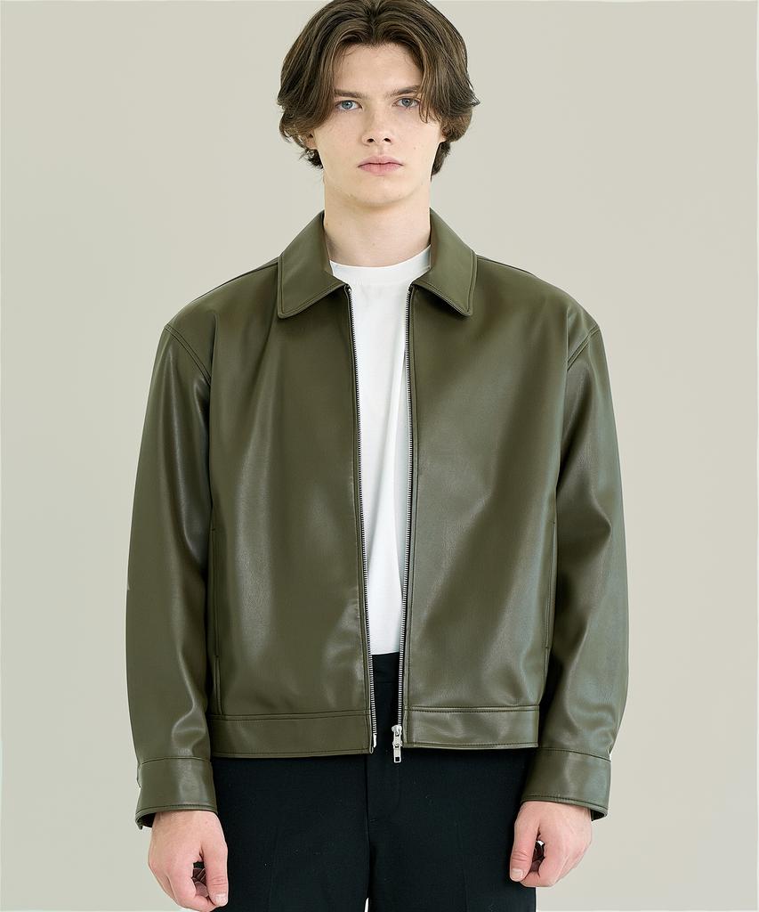 C Clover Minimal Leather Jacket_Khaki