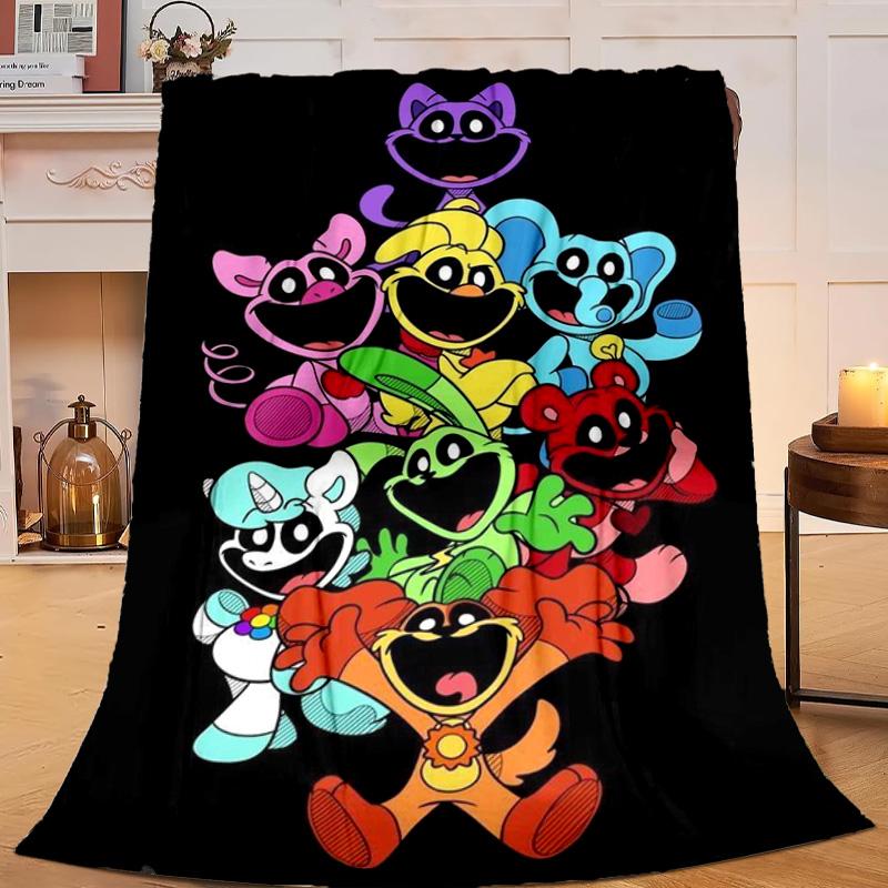 1PC Happy smiling Cartoon Characters Flannel Blanket Gift, Suitable for Both Men And Women, Soft Ideal for Beds And Sofa, Birthday Or Christmas Gift