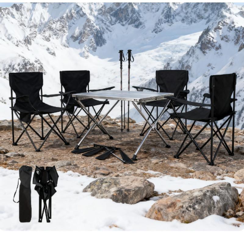 1pc Outdoor Folding Chair with Cup Holder, Portable Camping Fishing Chair, Armrest & Lumbar Support, Easy Standing Design