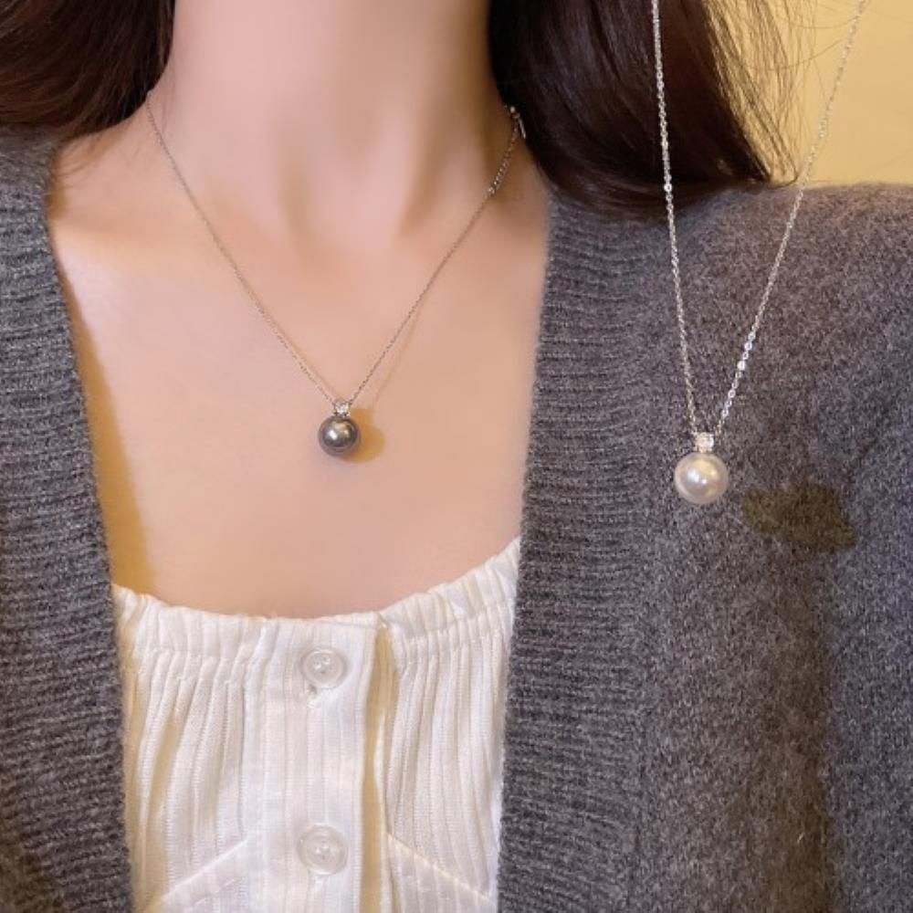 Women's Simple Pearl Cubic Silver Chain Mini Necklace