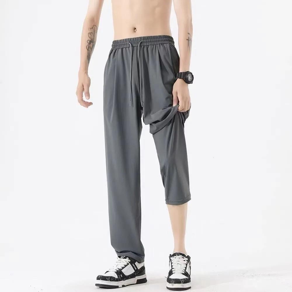 Summer Sports Pants for Men Ice Silk Long Pants with Slim Quick Drying Casual Pants for Men
