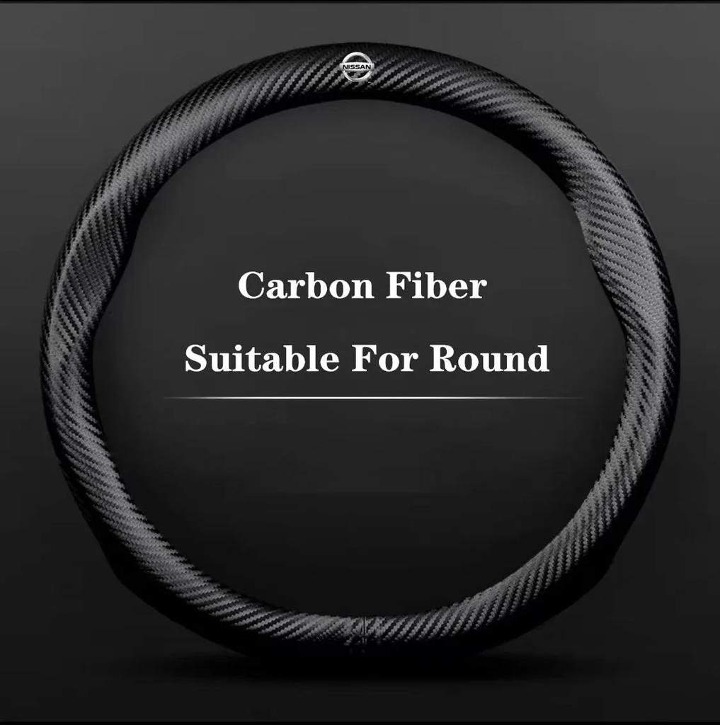 Car Steering Wheel Cover with Embossed Pattern and Carbon Fiber Texture for Nissan Rogue Murano Pathfinder Kicks Armada Patrol