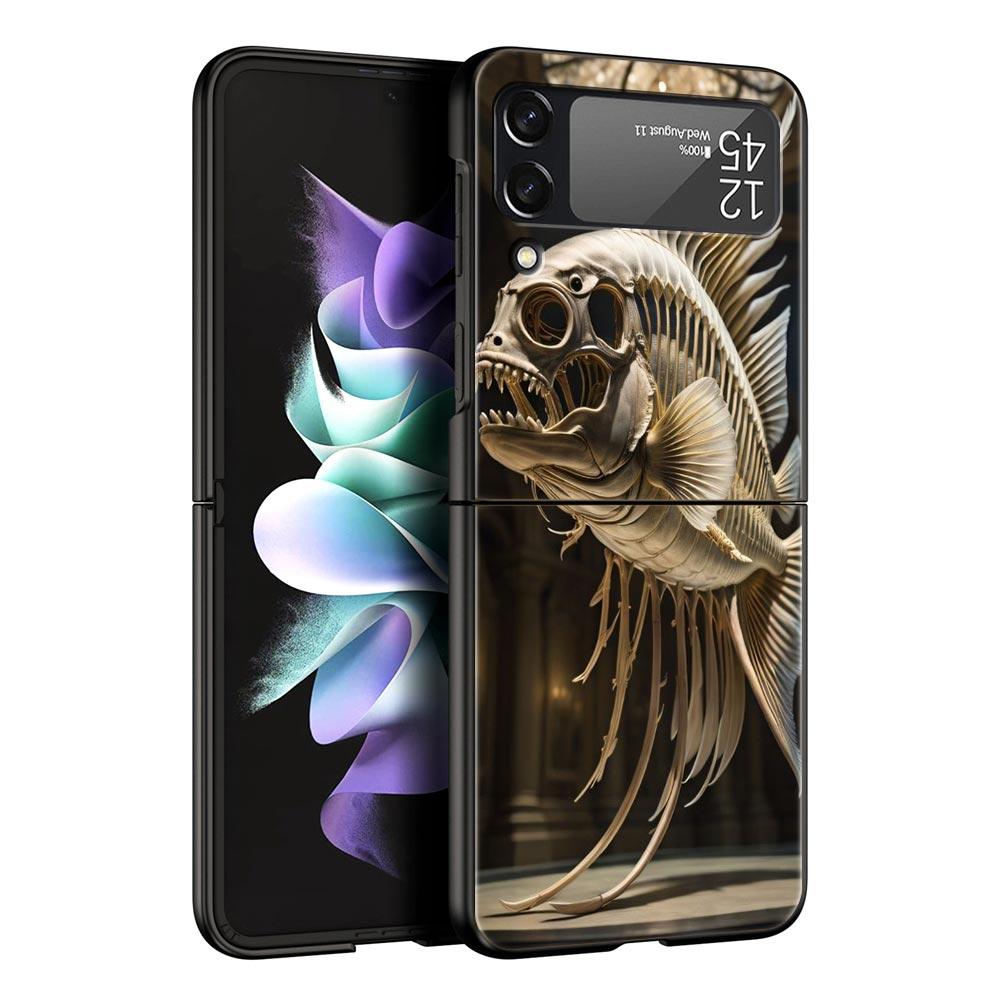 

Жесткий чехол для телефона из поликарбоната с рисунком рыбьей кости для Samsung Galaxy Z Flip 7 6 5 4 Черный чехол для Galaxy Z Flip 3 Складной корпус Fundas Capas Сумки Z Flip 6