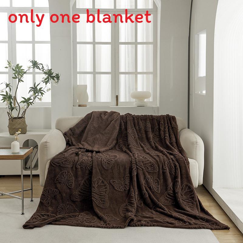 Pure Color Flannel Blanket With Butterfly Pattern For Office Nap And Air Conditioning Comfort