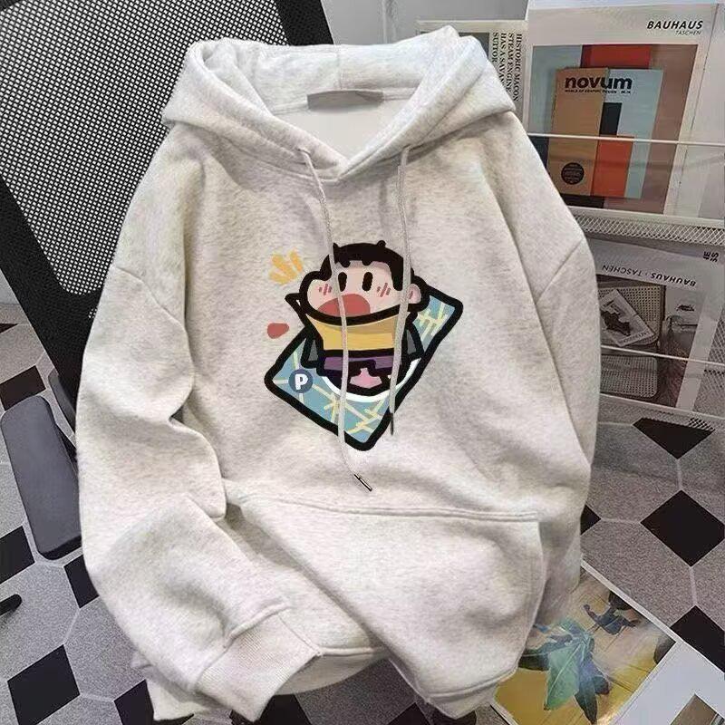 Cozy Plus Size Fleece Sweatshirt - Japanese Cartoon Style, Hooded & Warm for Autumn/Winter.