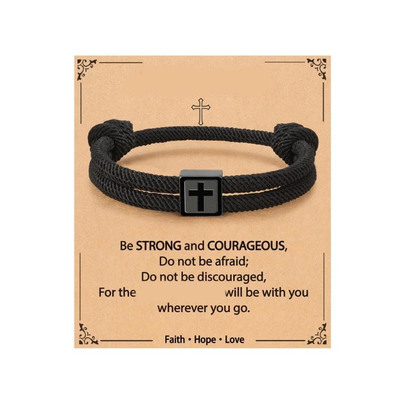 Elegant Rope Chain Bracelet With Crosses Pendant Sturdy Stainless Steel Unisex Fashion Accessory