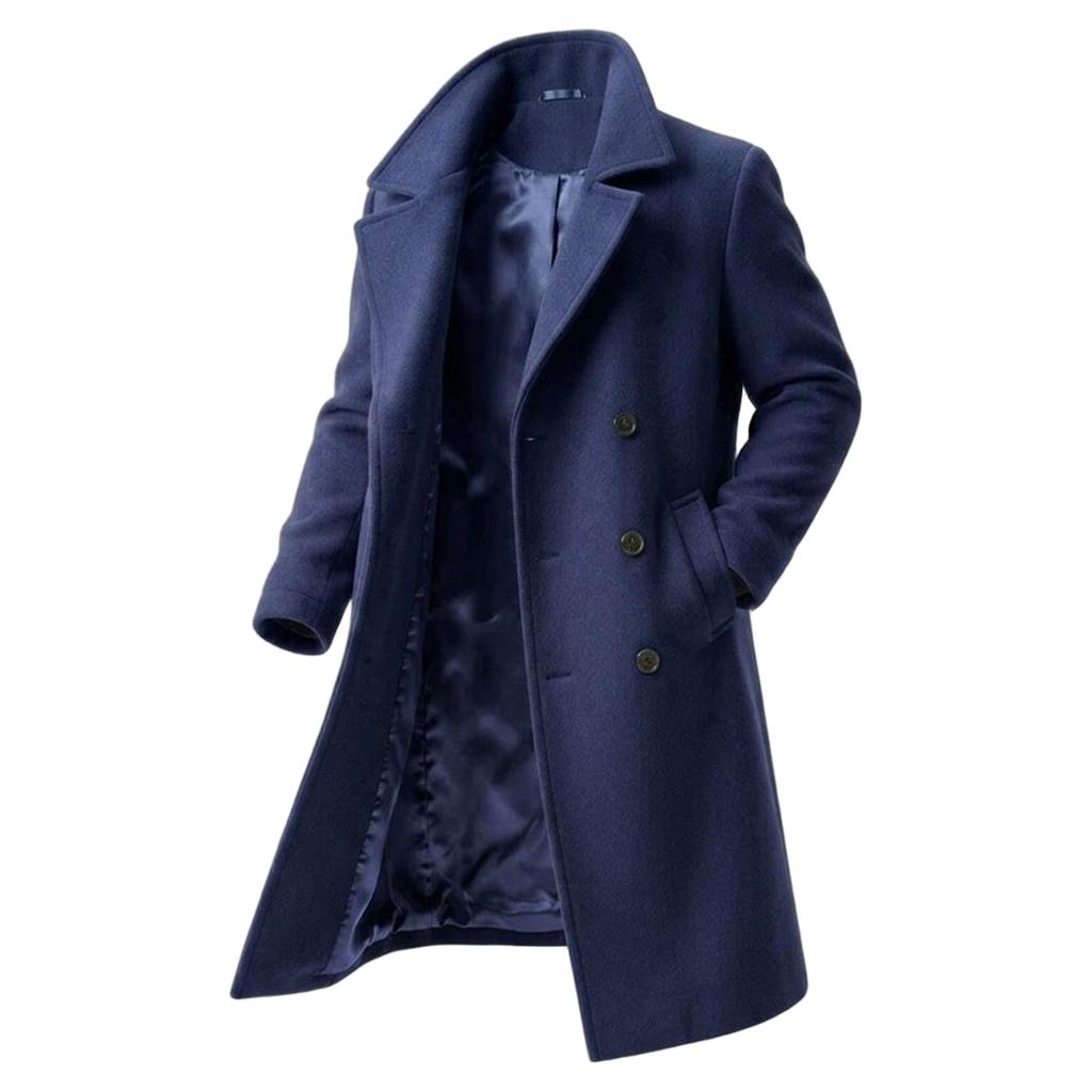 Men's Double-Breasted Wool Coat with and Thickened Design Outerwear