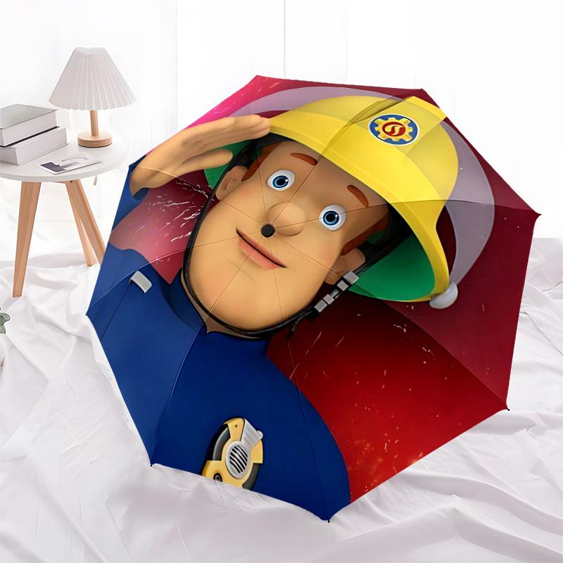 Fireman Fire Trucks Themed Travel Umbrella-8 Ribs Automatic Opening and Closing, Portable Folding Design, Compact and Stylish Umbrella Suita