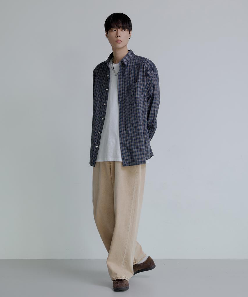 NODU Wide Washed Denim Pants [Beige]