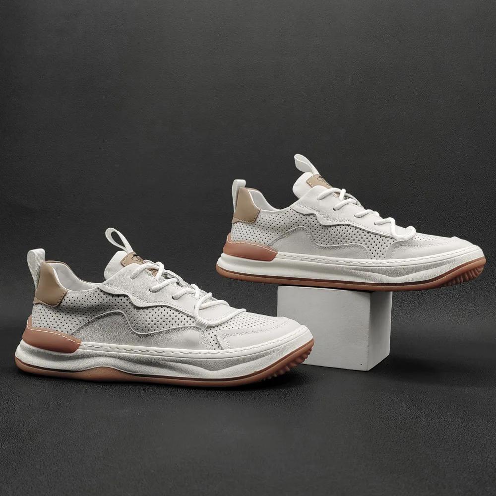 Høykvalitets Sneakers Flat med Ekte Skinnsko for Menn Pustende Utendørs Fritidssko Menn Platformsko Tenis Masculinos