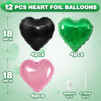 12Pcs 18Inch Pink Green Heart Shaped Foil Helium Balloons for Baby Shower Witch Themed Birthday Anniversary Party Decorations