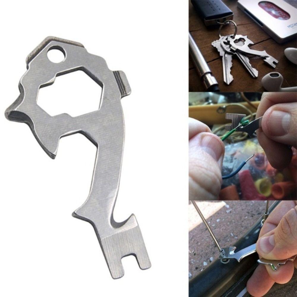 

Метал 20 в 1 Мультитул Ключ Інструмент Нержавіюча сталь EDC Інструмент Кільце для ключів Кемпінг срібний